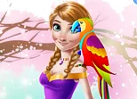 Ice Princess And Cute Parrot