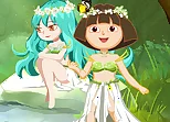 Dora With Wizard In Forest